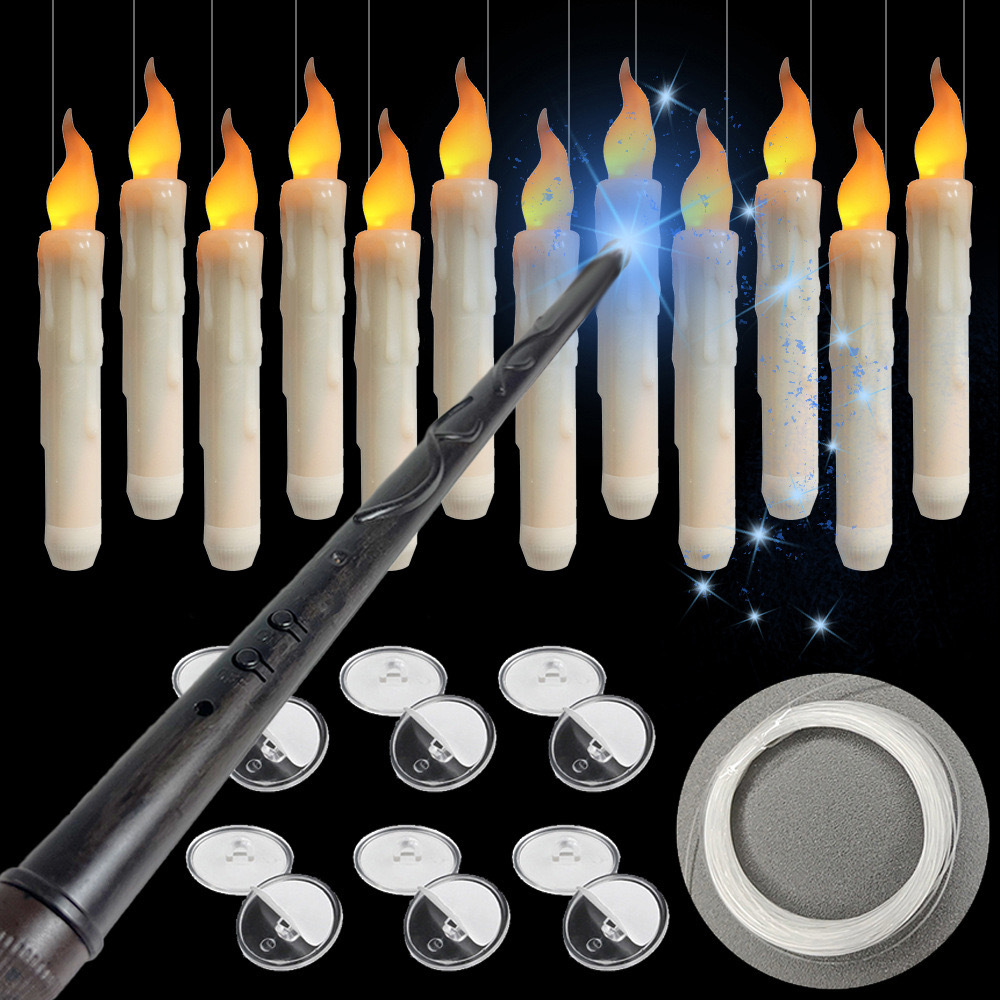 Candle Wick - เทียนแท่งสีงาช้างไร้เปลวไฟ กระพริบแสงด้วยรีโมทแบบแท่งวิเศษ ใช้แบตเตอรี่ ไฟ LED แสงวอร์ม