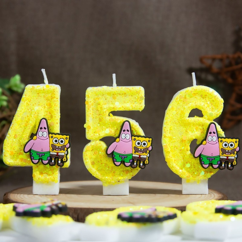 Silk Candle - เทียนวันเกิดและวันครบรอบลายสปอนจ์บ็อบ สแควร์แพนท์ แบบดิจิทัล ไม่มีควัน สำหรับตกแต่งเค้กในงานเฉลิมฉลอง