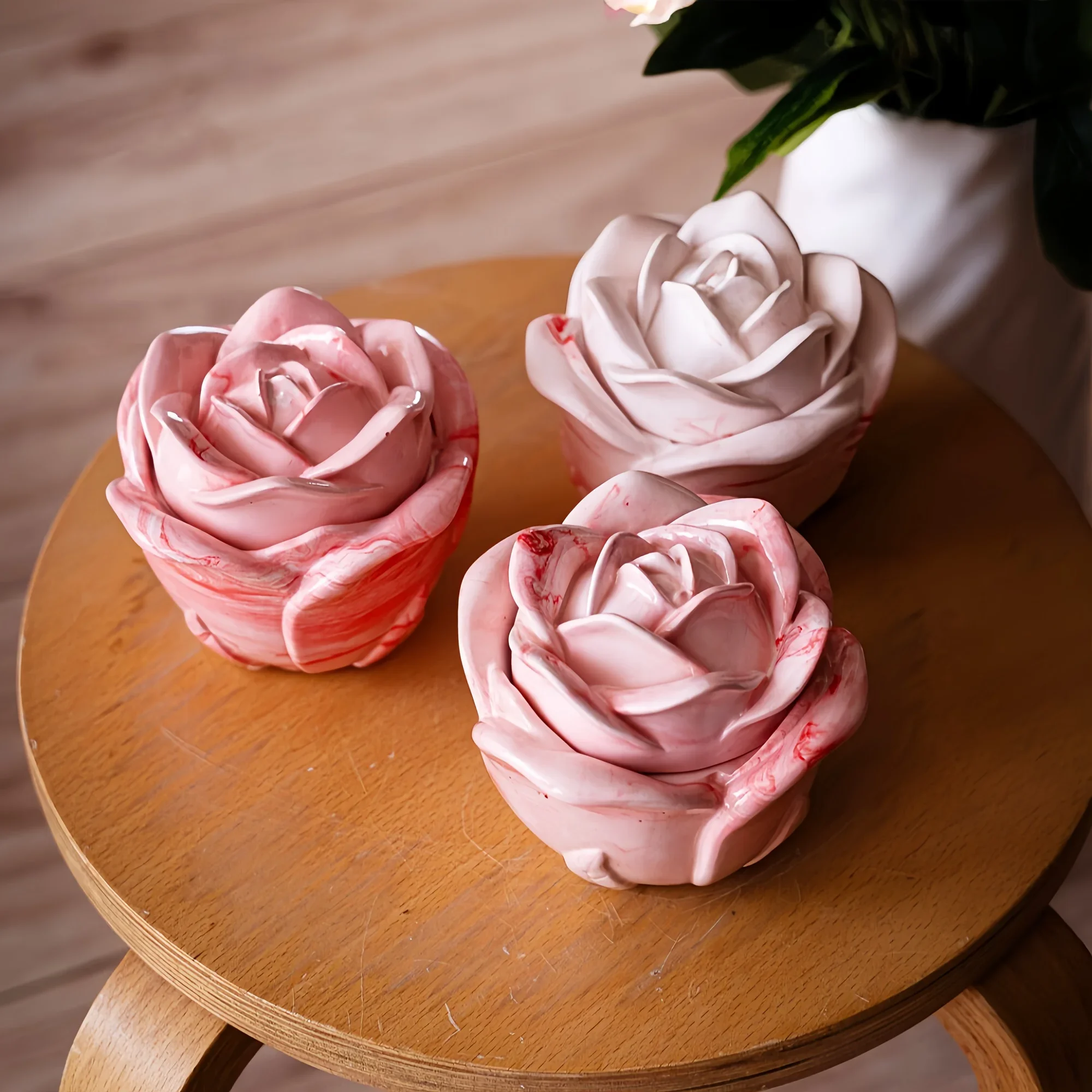 Candle Molds - ชุดแม่พิมพ์ซิลิโคนรูปดอกกุหลาบ 2 ชิ้น พร้อมฝาปิด แม่พิมพ์เชิงเทียนดีไซน์หรู สำหรับงานเรซิ่นอีพ็อกซี่