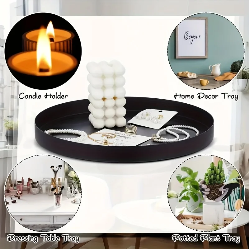 ถาด ABS ทรงกลมสีดําทันสมัย 1 ช - Silk Candle บทวิจารณ์และราคา
